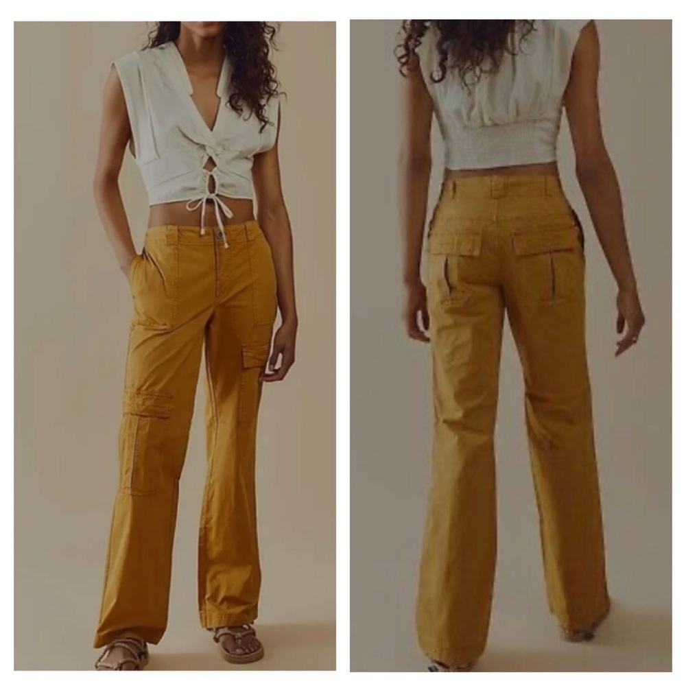 Free People Low Rise Cargo Utility Pants Size 0 Yellow NWOT